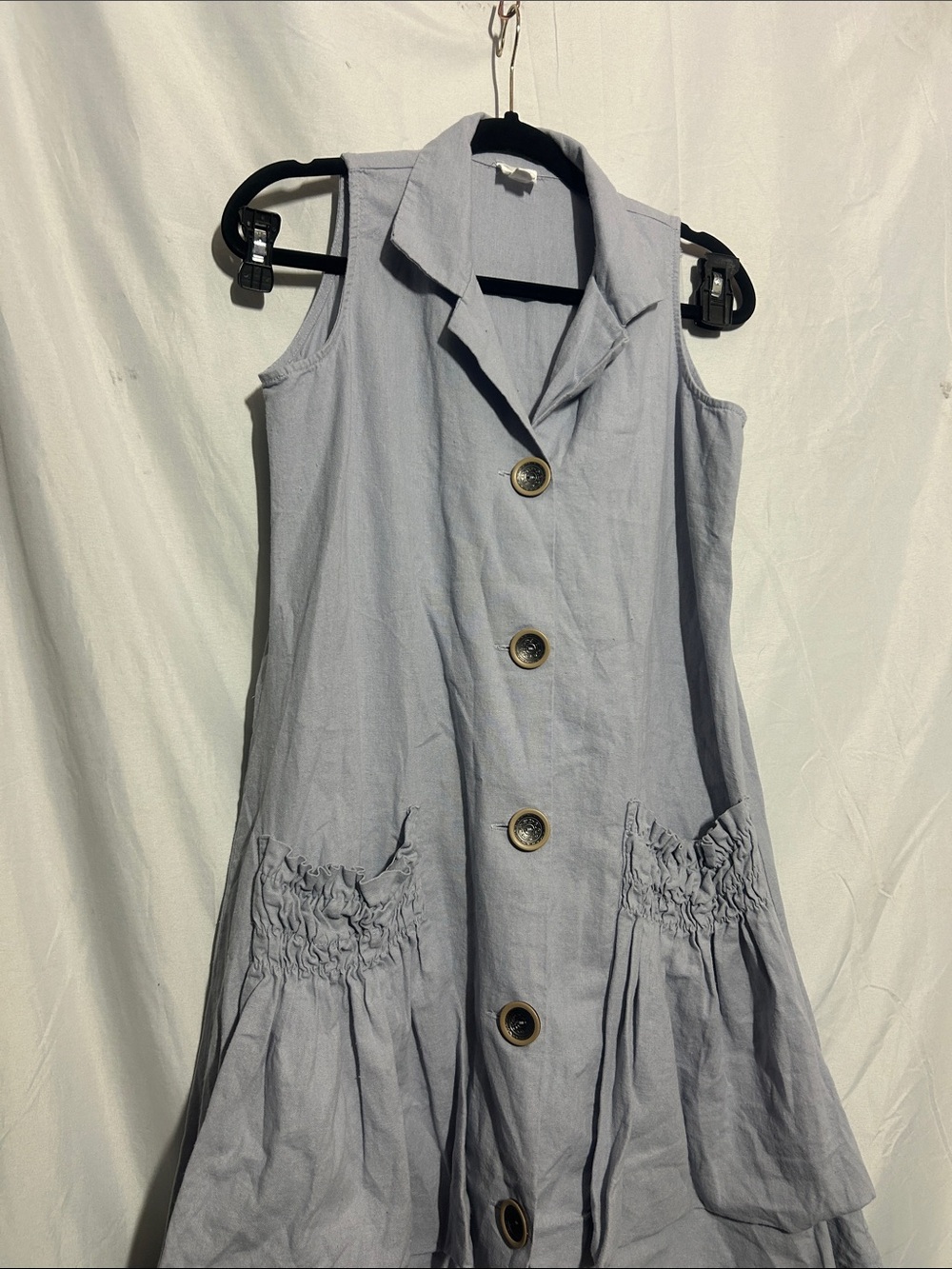 For Cynthia Light Blue Sleeveless Button-Front Dress